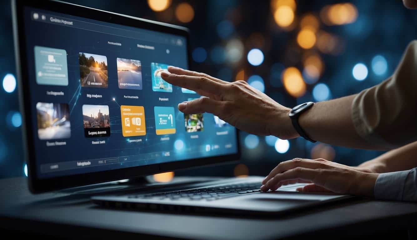 A computer screen showing a variety of online reputation management tools, with a person's hand reaching out to select the right one
