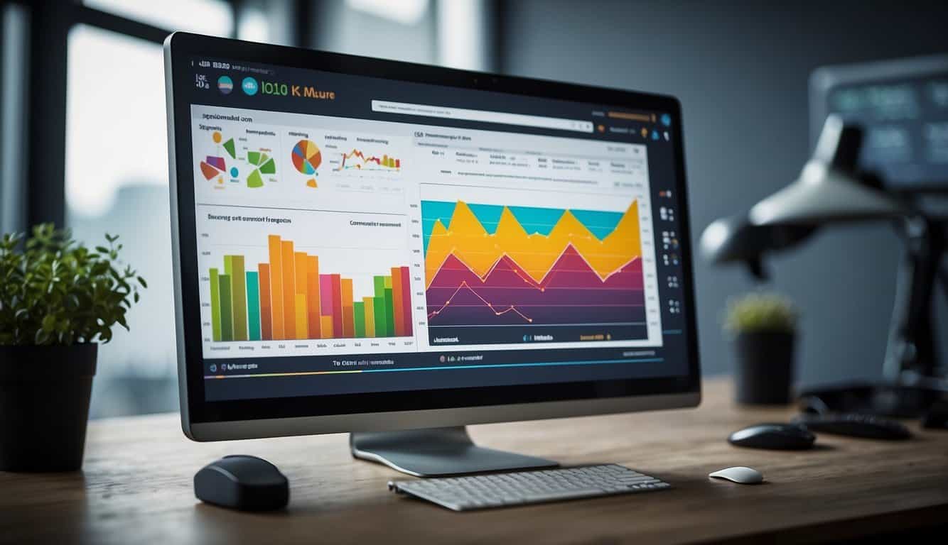 A computer screen displaying colorful charts and graphs from advanced CRM reporting tools