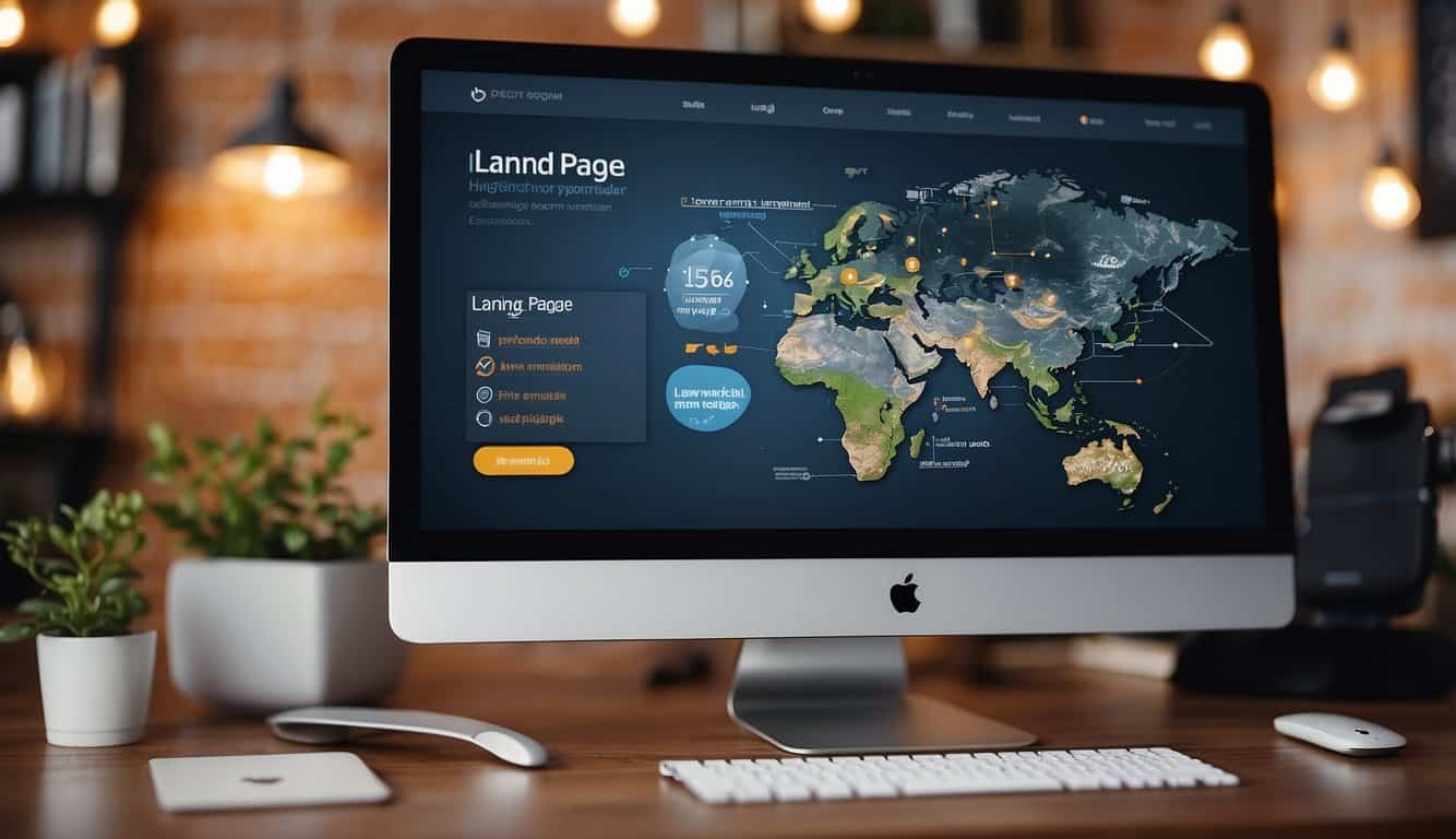 A computer screen displaying various landing page builder tools with conversion optimization techniques