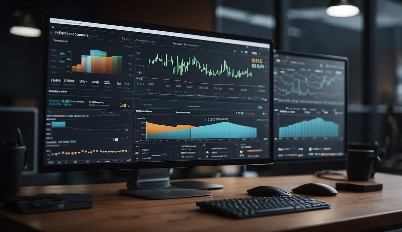 A computer screen displaying SEO performance metrics tools with a chart comparing competitor landscape