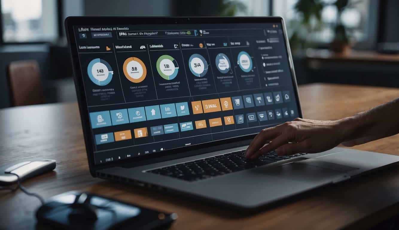 A computer screen displaying various sales funnel software options with a person's hand hovering over a mouse, ready to make a selection