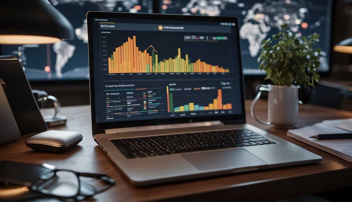 A computer screen displaying data on PPC budget management tools, with charts and graphs showing campaign optimization and performance boosting