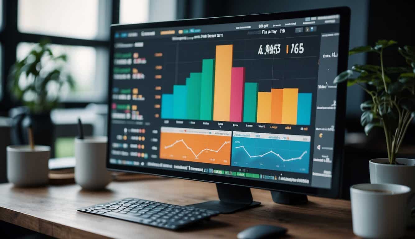 Various charts and graphs displayed on a computer screen, with data and statistics related to affiliate marketing analytics tools