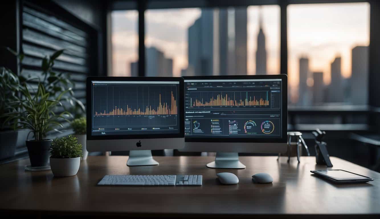 A computer screen displaying various web analytics tools with charts, graphs, and data visualizations