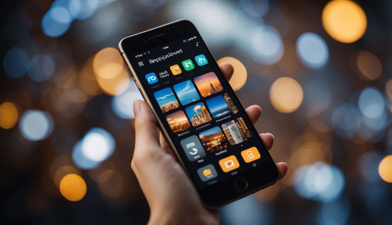 A smartphone displaying responsive web content, surrounded by various mobile-friendly marketing tools